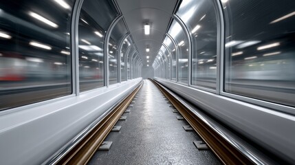 Modern subway tunnel with sleek design, featuring illuminated walls and smooth tracks, creating a futuristic atmosphere for urban transportation and commuting experiences