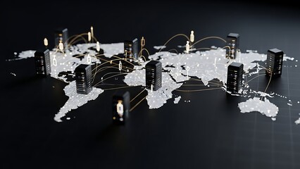 Miniature Cityscape on Black Background with City Lights.