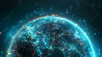 Futuristic digital Earth globe with glowing global network connection lines, big data transfer and cyber security technology over Europe map. 3D concept of worldwide connectivity and globalization - Powered by Adobe