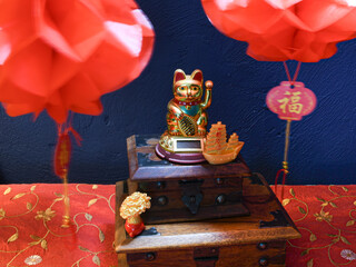 Chineses new  year  celebrations  year  of the  horses  waving  cat 