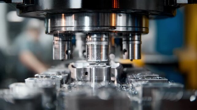 Medium shot showing close interaction between automated pressfit tools and metal parts during cold forming emphasizing temperatures role in ensuring tight fits.