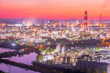 Naklejka premium 岡山県 倉敷市 水島工場夜景