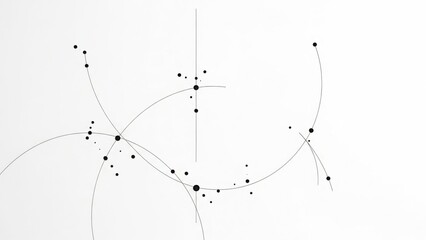 A complex network diagram with intersecting lines and dots on a white background