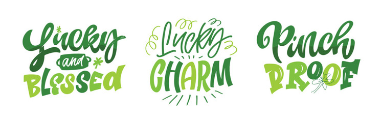 Fototapeta premium St.Patrick's Day - cute hand drawn lettering art. T-shirt design, mug print, bag print. Lucky sharm.