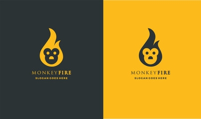 Monkeyfire logo template with flame and monkey face design element © Rakha
