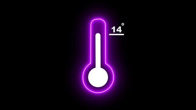 Neon Medical thermometer icon animation. Thats indicates weather temperature 14 degree increase or decline. Thermometer equipment showing hot or cold weather. 4k video alpha channel animation.