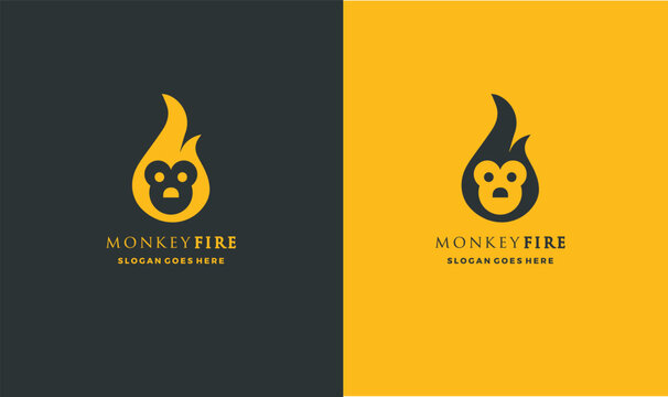 Monkeyfire logo template with flame and monkey face design element