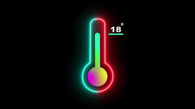 Neon Medical thermometer icon animation. Thats indicates weather temperature 18 degree increase or decline. Thermometer equipment showing hot or cold weather. 4k video alpha channel animation.