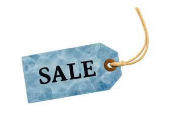 blue textured sale tag with string on black background