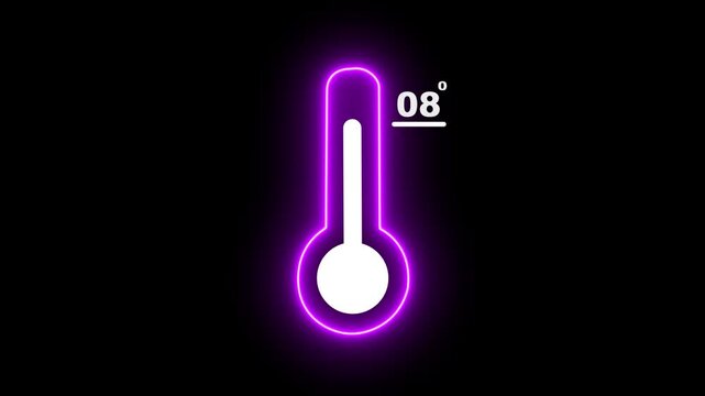 Neon Medical thermometer icon animation. Thats indicates weather temperature 08 degree increase or decline. Thermometer equipment showing hot or cold weather. 4k video alpha channel animation.