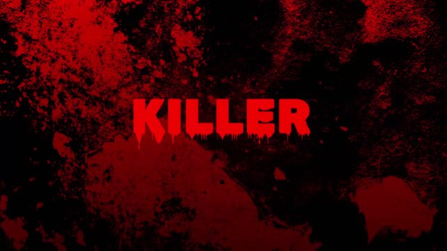 Creepy killer animation. Horror genre. Black and red colors.