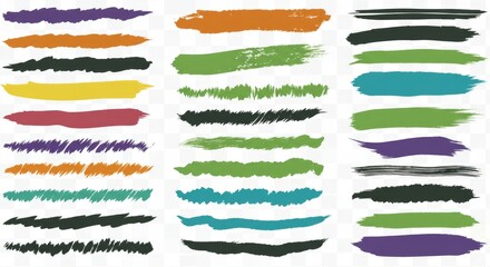 Obraz premium A digital illustration of 27 colorful brushstrokes in various colors and textures