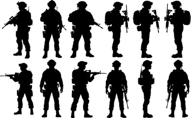 Military Soldiers Silhouettes &ndash; Tactical Combat Vector Set