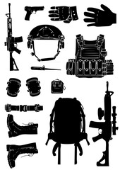 Military Tactical Equipment Icons &ndash; Vector Silhouettes Set