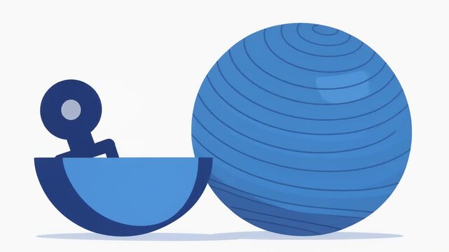 A stylized illustration of a person performing abdominal exercises on a half-sphere bench with a large exercise ball nearby, emphasizing core strength, fitness gear, and workout posture.