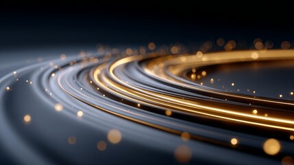 Abstract flowing lines with glowing golden accents create a mesmerizing visual effect against a dark background, evoking a sense of motion and elegance in modern design aesthetics