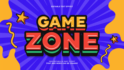 Fototapeta premium Retro Comic Style Game Zone Text Effect with Sunburst Background