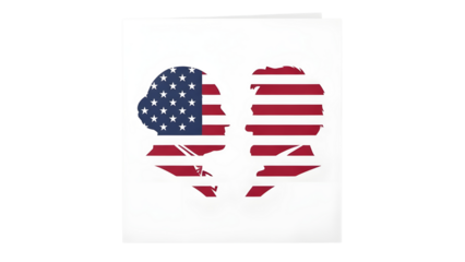Patriotic American flag heart symbol with two opposing profile silhouettes isolated PNG with Transparent Background