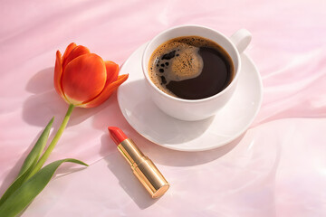 Elegant lavender high heel with fur pom pom on a minimalist white platform