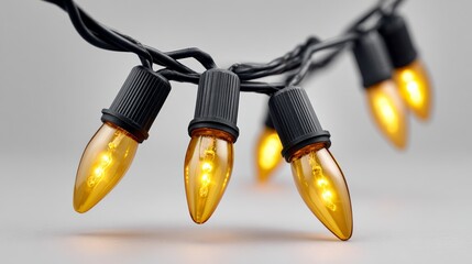 Decorative string lights with warm amber bulbs, elegantly arranged on a dark background, creating a cozy and inviting atmosphere for festive celebrations and gatherings