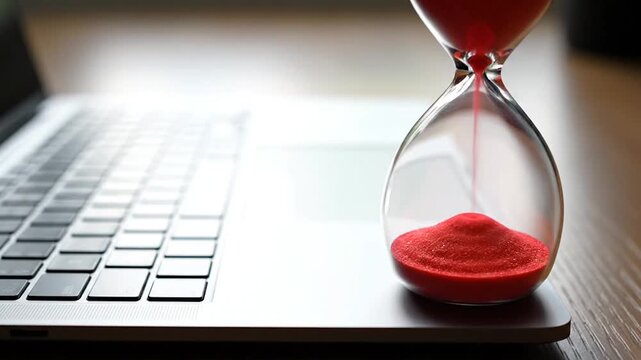Hourglass on Laptop Time Management and Digital Work with Copy Space, time management concept