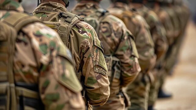 多数の兵士が隊列を組み行動する集団訓練の光景