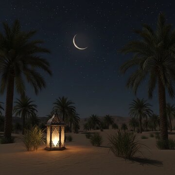 Islamic decoration background with lantern and crescent moon luxury style, ramadan kareem, mawlid, iftar, isra miraj, eid al fitr adha, muharram. AI Generated