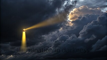 Fototapeta premium A bright light beam piercing through dark stormy clouds