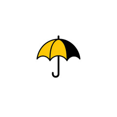 Obraz premium A yellow, abstract shape reminiscent of an umbrella against a solid black background