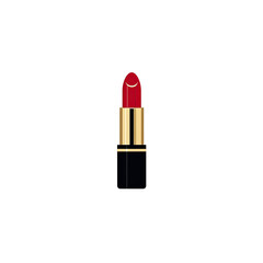 Fototapeta premium A single red lipstick with a gold tube on a black background, perfect for beauty product advertisement