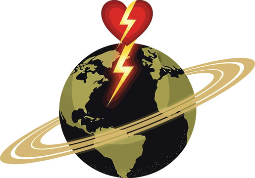 Earth with lightning heart icon isolated on transparent background