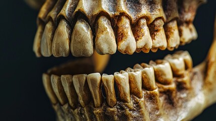 Human teeth and jawbone in a close-up view.