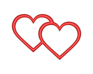 Two red hearts. Love symbol. 3D illustration. PNG with transparent background.