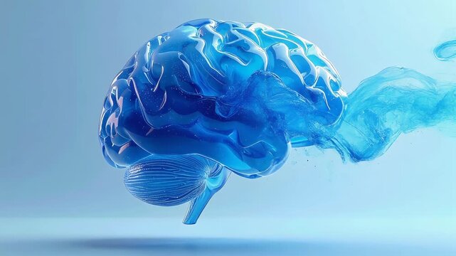 青く発光する脳のビジュアルが思考や知性の働きを象徴的に表現