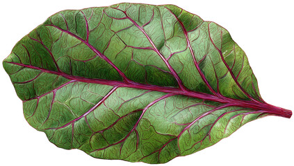 Close-up of a vibrant, digitally enhanced leaf with red veins against a transparent background