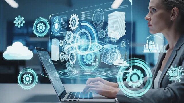 AI Chatbot Interface with Digital Messaging on Laptop, Futuristic Technology Concept