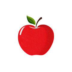 Digitally created red apple illustration with a green leaf and a dark brown stem