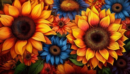 Obraz premium Vibrant Sunflowers In A Colorful Floral Illustration