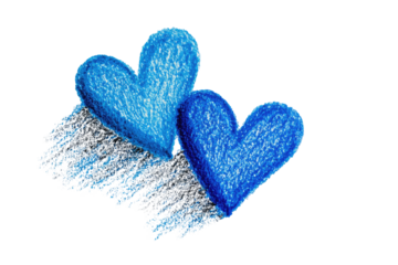 Two hand-drawn blue hearts with shading against a transparent background, conveying love