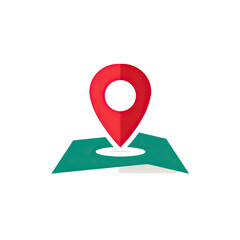 A 3D rendered location marker pin, with a red pin on a teal map, set against a black backdrop