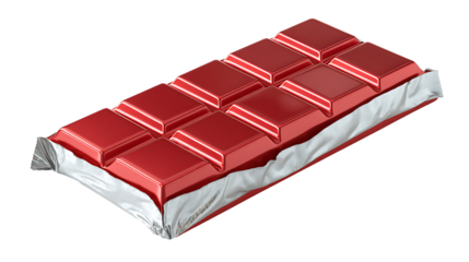 Red Chocolate Bar in Silver Foil Wrapper isolated on a transparent background