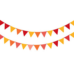 Obraz premium Cartoon garland of colorful pennant flags in red, orange, and yellow shades against a black background