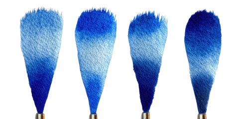 Four blue watercolor brushstrokes on black background, showcasing color gradients