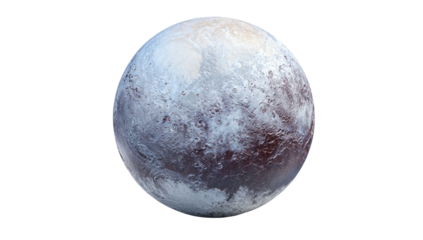Close-up of a dwarf planet, showing diverse surface features and a range of colors