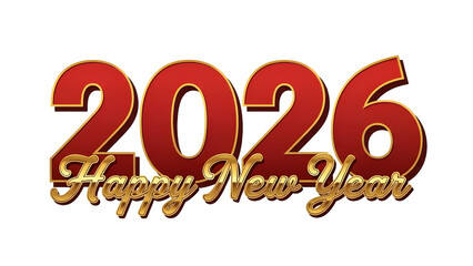 Happy New Year 2026 celebration text graphic, luxury red and gold numbers. isolated PNG with Transparent Background