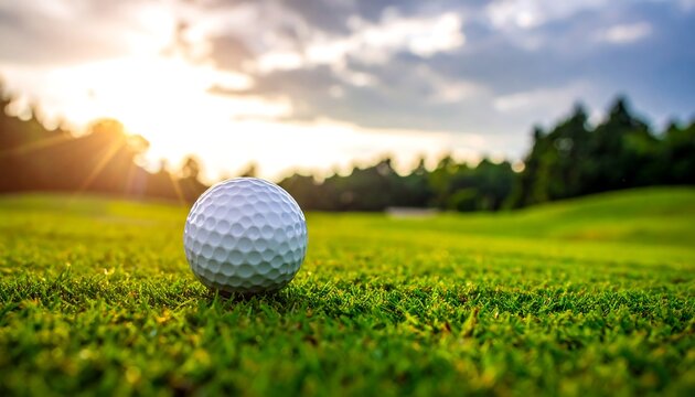 Golf ball on a green at sunset (1)