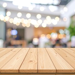 A rustic wooden table top showcases its rich grain and texture, while soft, blurred lights twinkle gently in the background, creating a warm ambiance.