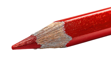 Macro shot revealing the vibrant red tip of a colored pencil against a stark black background