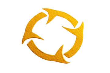 A stylized golden arrow symbol in a circular pattern, isolated on a black background