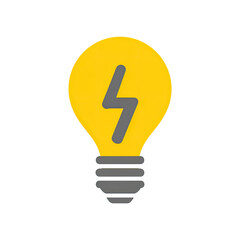 Fototapeta premium A stylized lightbulb in yellow, with a gray lightning bolt inside and a dark background